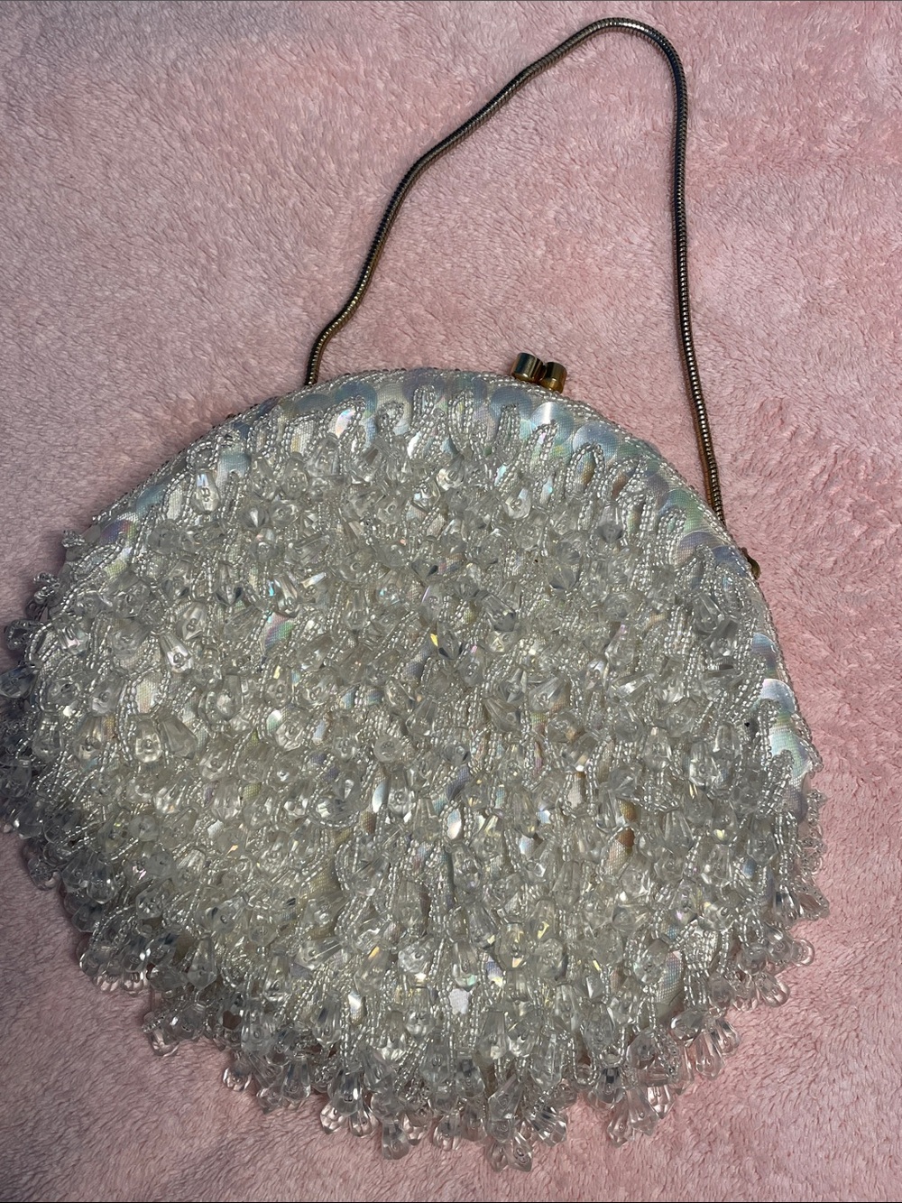 Vintage Beaded Evening Bag - White/Cream